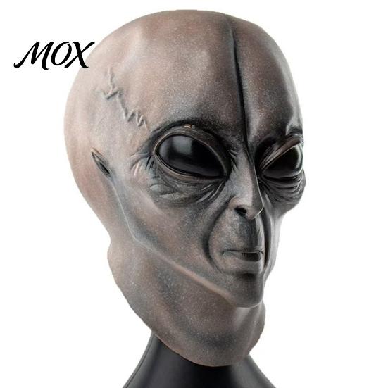 Unobstructed Breathing Alien Mask Halloween Grey Mask, Latex Full Head UFO Cosplay with Big Transparent Mesh Eyes, Soft Sci Fi Party Prop for Adults,