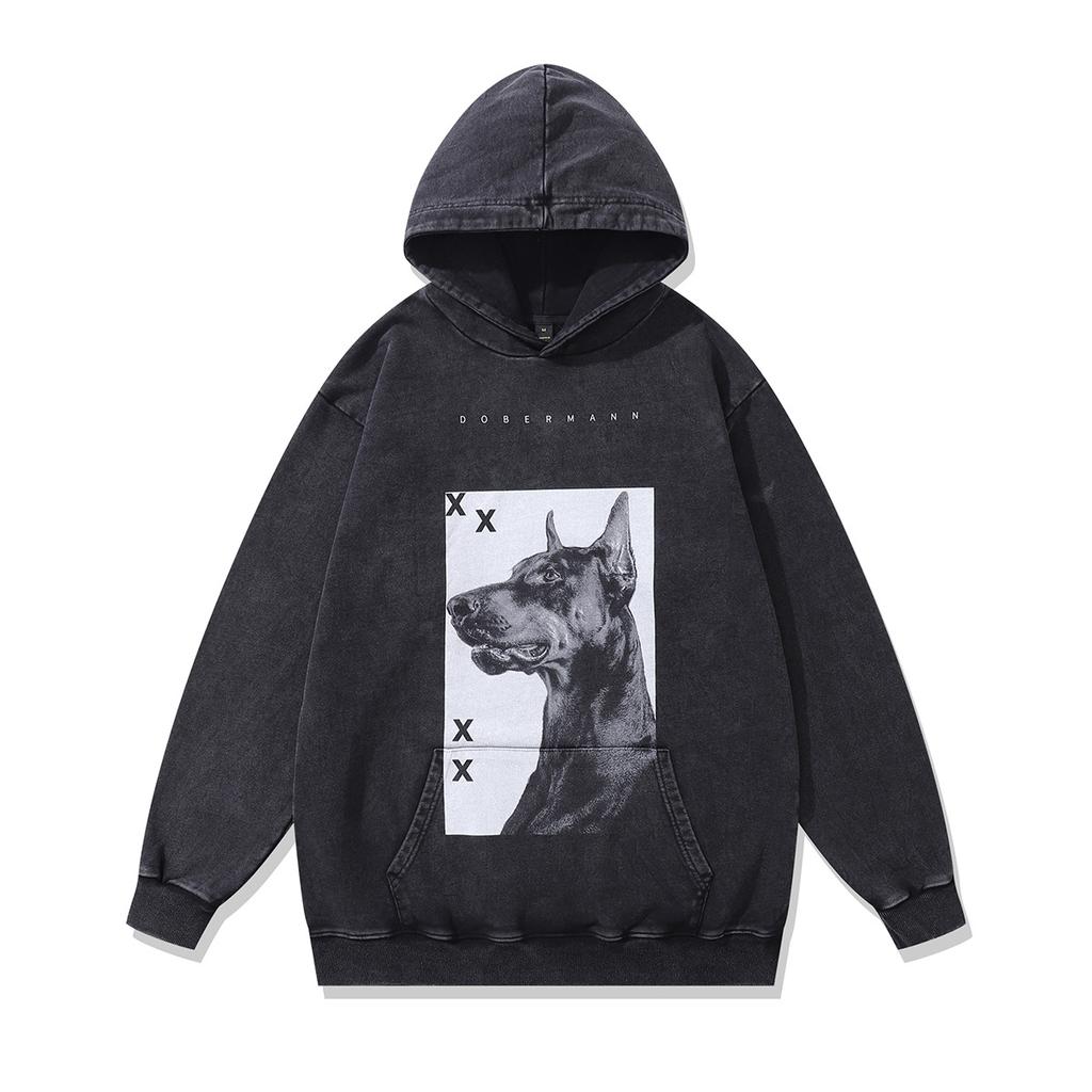 American Retro Hooded Sweater Men And Women Couple Butterfly Print Washed Old Hip Hop Jumper Hoodie