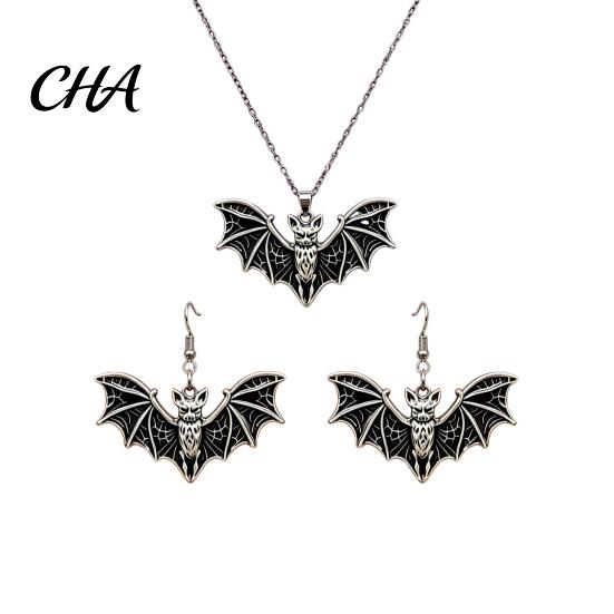 Gothic Fashion Daily Wear Bat Halloween Accessory, Vintage Punk Necklace, Viking Spooky Spider Web Earrings Style Dangle Drop for Cosplay Party