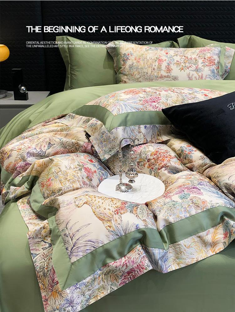 High count light luxury satin digital printed Tencel cotton four piece set