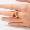Gorgeous Inlaid Red CZ Leaf Women's Ring Dazzling Gold Color Hand Carving Daily Wear Party Jewelry Anniversary Gift 5