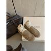 Cowhide Version~ Genuine Leather Retro Soft Waxy Women's Autumn and Winter New Round Head One-pedal Plush Beanie Shoes