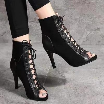 Обувь для женщин 2024 года, модные женские сандалии на шнуровке, уличные, однотонные, с открытым носком, на высоком каблуке, повседневные, женские сандалии Fish Mouth