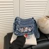 Милая вышитая сумка-кроссбоди в корейском стиле с кошкой, сумка-сумка из стираного денима для женщин, для повседневного стиля, повседневная, минималистичная, на плечо