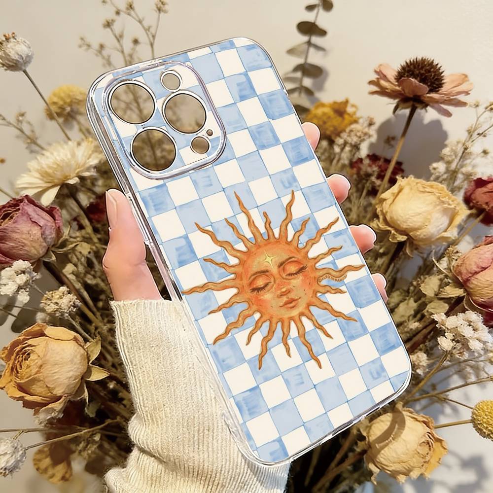 Чехол для телефона с мотивом солнца Прозрачный силикон Мягкий Для iPhone 17 16 15 14 13 12 11 Mini Pro Max Plus