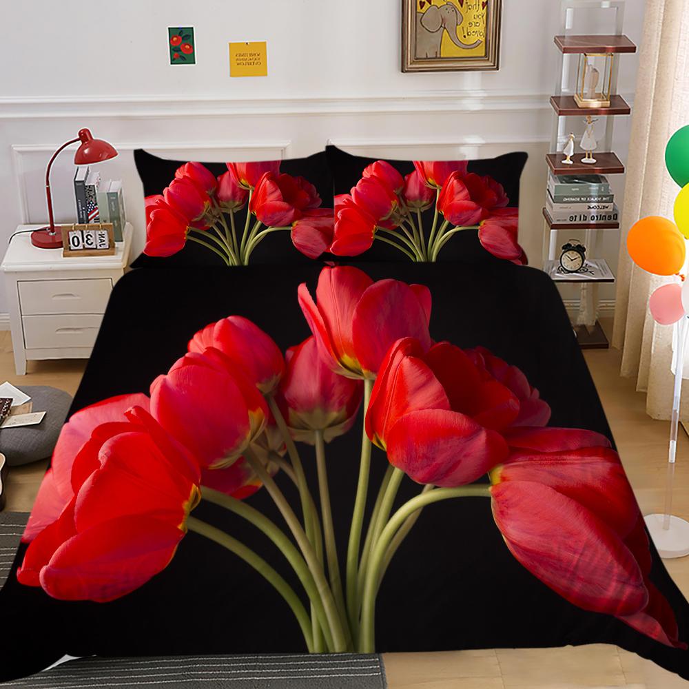 3D комплект постельного белья с цветами, тюльпан, пододеяльник, наволочка, двуспальная кровать, полноразмерное покрывало, моющаяся молния, удобное украшение для дома