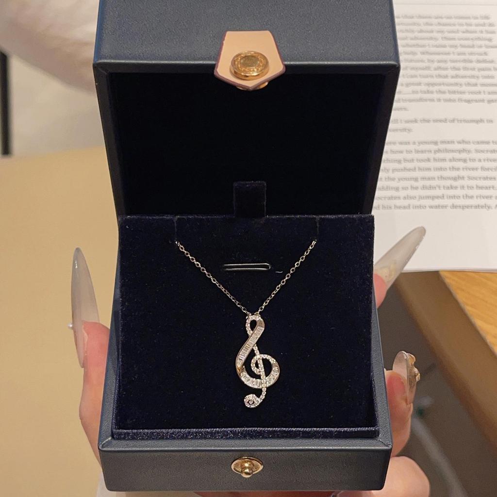 Ожерелье-подвеска из стерлингового серебра 925 пробы с музыкальной нотой, Т-образным квадратом и бриллиантом муассанитом - Элегантная и милая женская цепочка для ключицы