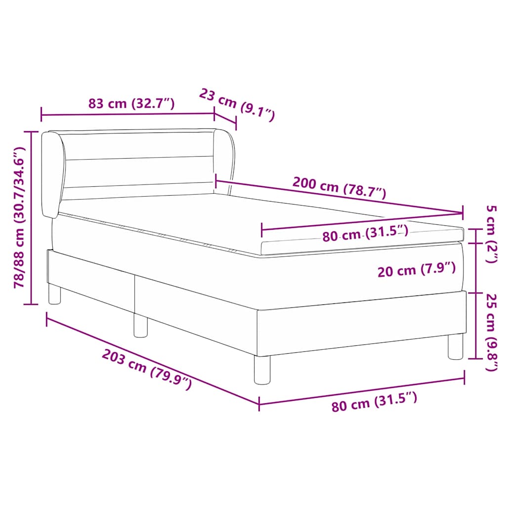 Box Spring Bed with Mattress and Headboard Cream 80 x 200 cm Fabric