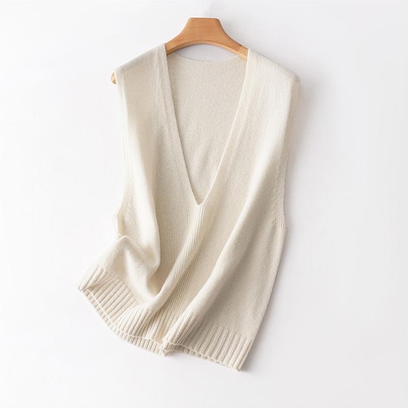 Жилет без рукавов с V-образным вырезом и градиентом из бамбуковой шерсти 2024 года во французском стиле