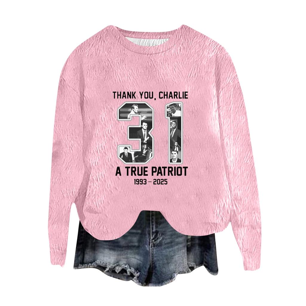 Women's Fashion Round Neck Pullover Top Long Sleeve Tee Printed Sweatshirt