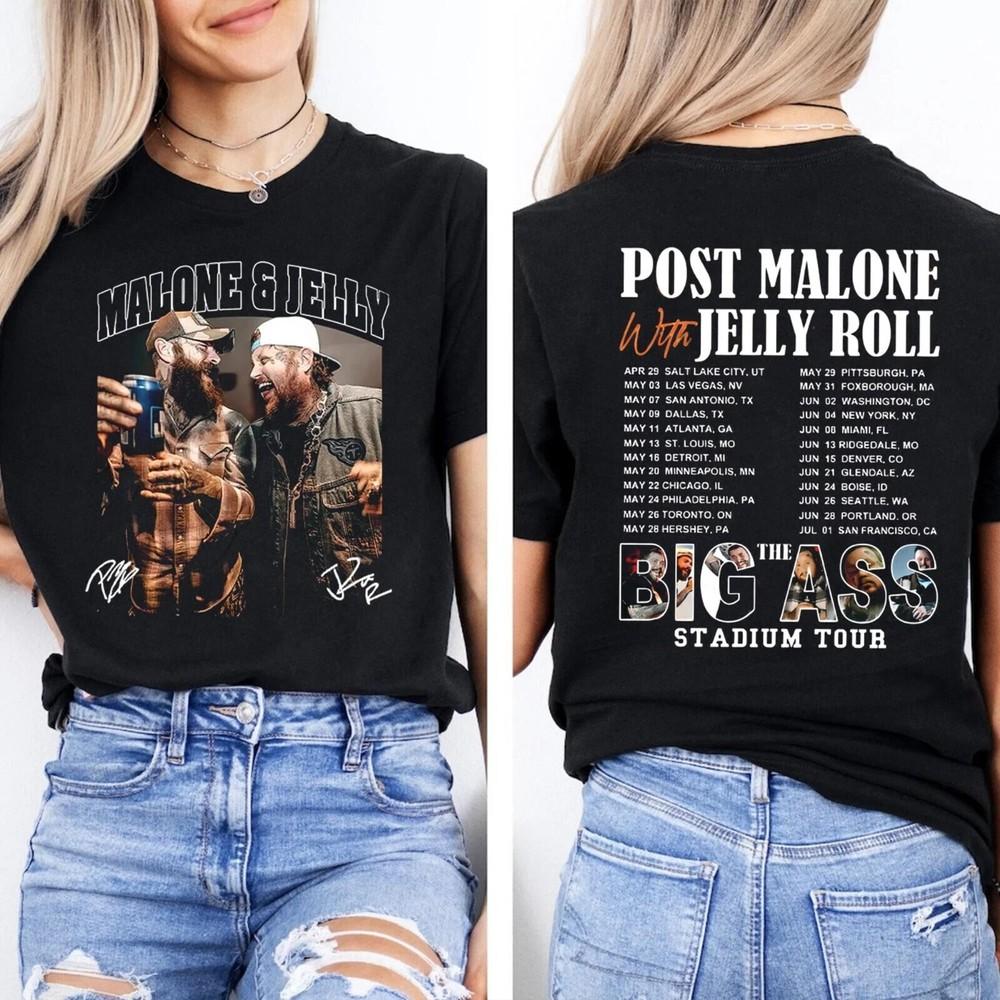Post Malone Jelly Roll 2025 Тур Футболка Большой Зад Стадионный Тур Концертный Тур Музыка Унисекс Футболка