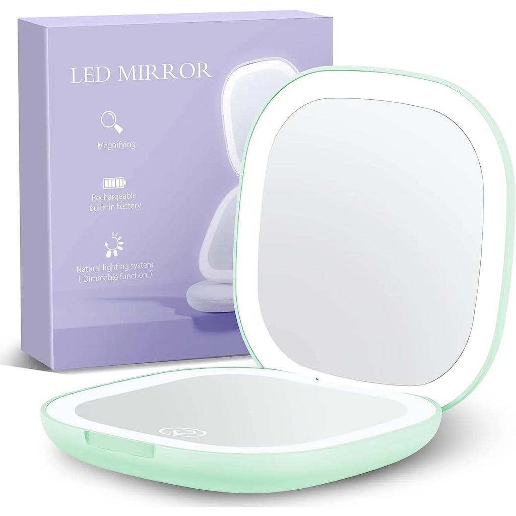 Компактное зеркало с подсветкой, дорожное зеркало для макияжа с 1X/5X увеличением, двухстороннее, 3 цвета, регулируемая яркость, портативное карманное зеркало для сумочки