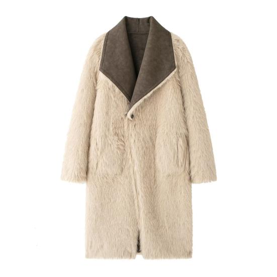 Yousheng Faux Fur Long Trench Coat for Women Reversible Fuzzy Fleece Sherpa Lined Jackets Winter Furry Trimmed Casual Overcoat