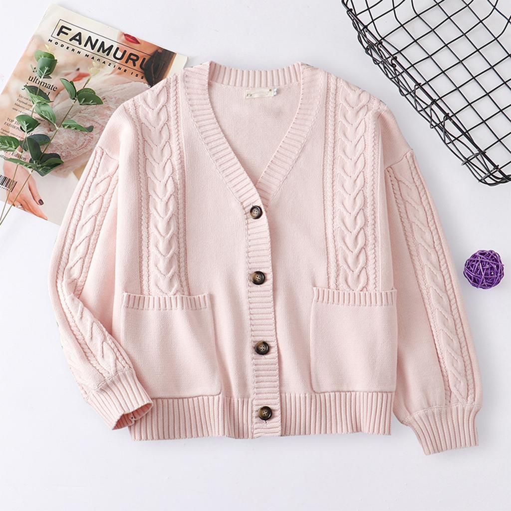 Женский однотонный кардиган на пуговицах с длинным рукавом, вязаный жакет, вязаный свитер