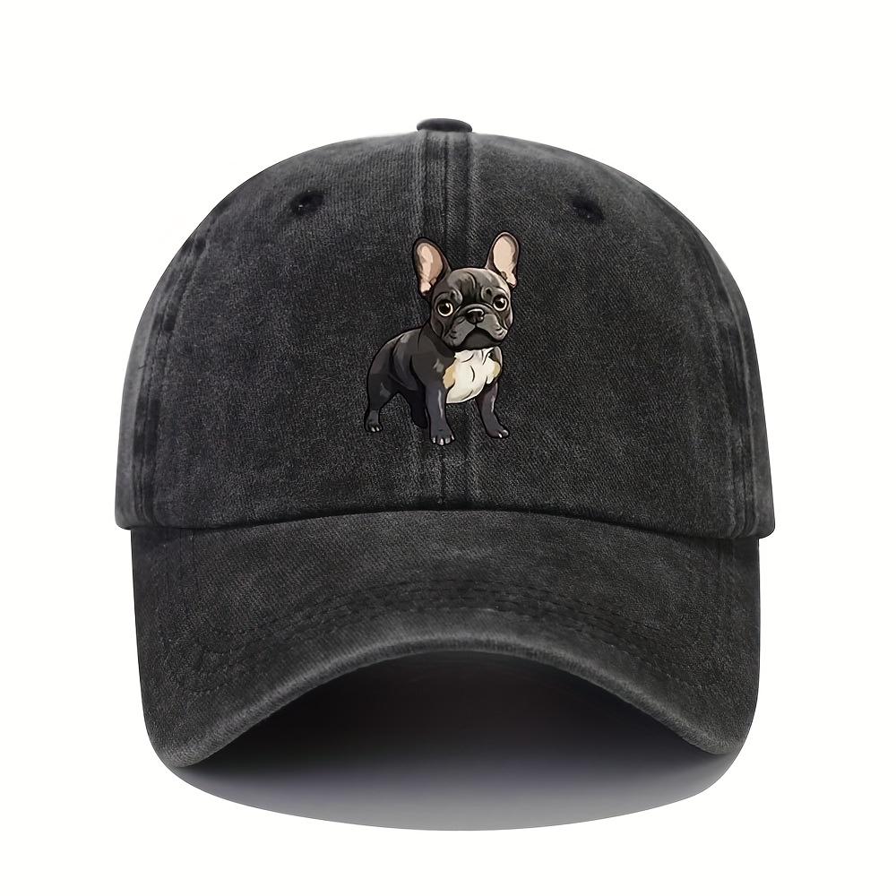 Retro washed baseball cap with French bulldog pattern, suitable for both men and women, dad hat