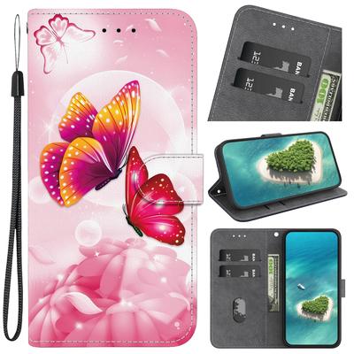 Розовый чехол-кошелек с рисунком бабочки из искусственной кожи для iPhone Samsung Infinix TECNO OPPO Realme Moto Blackview... для более чем 900 моделей телефонов