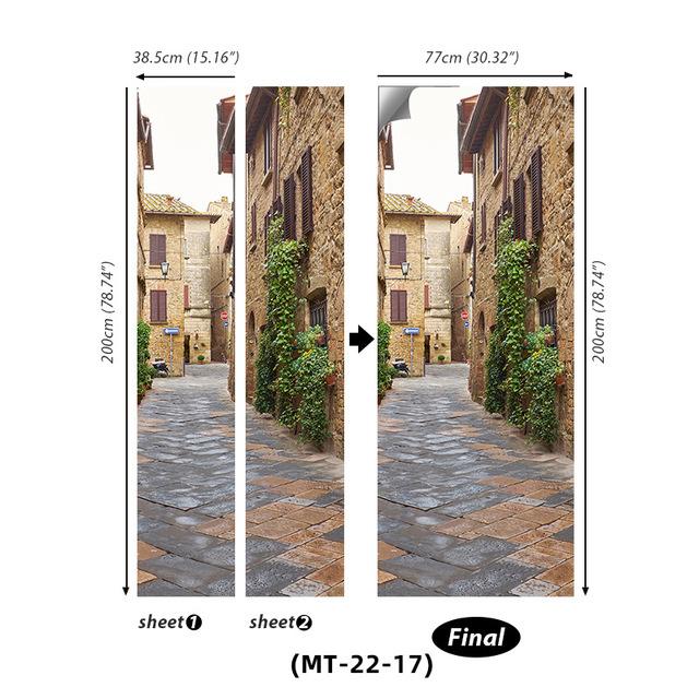 PVC Full Door Stickers Wall Decoration Bedroom Kids Room Cartoon 3D Wallpaper Abstract Line Wardrobe Home Renovation Art Murals