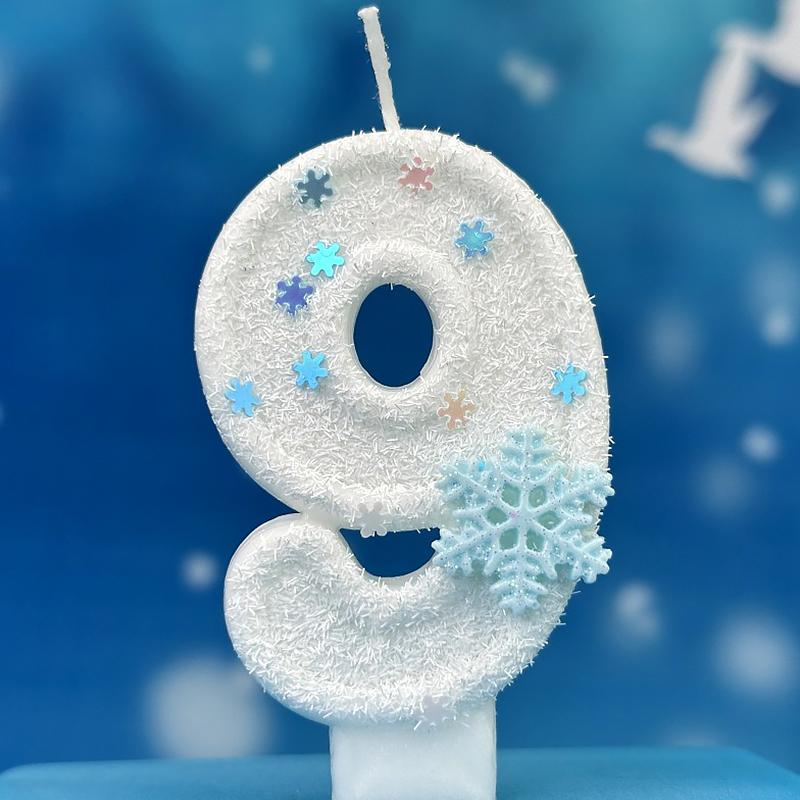 1 шт. Цифра 0-9 с блестками на день рождения, украшение для торта, белые цифровые свечи без Смога, свечи на день рождения, тема снежинки