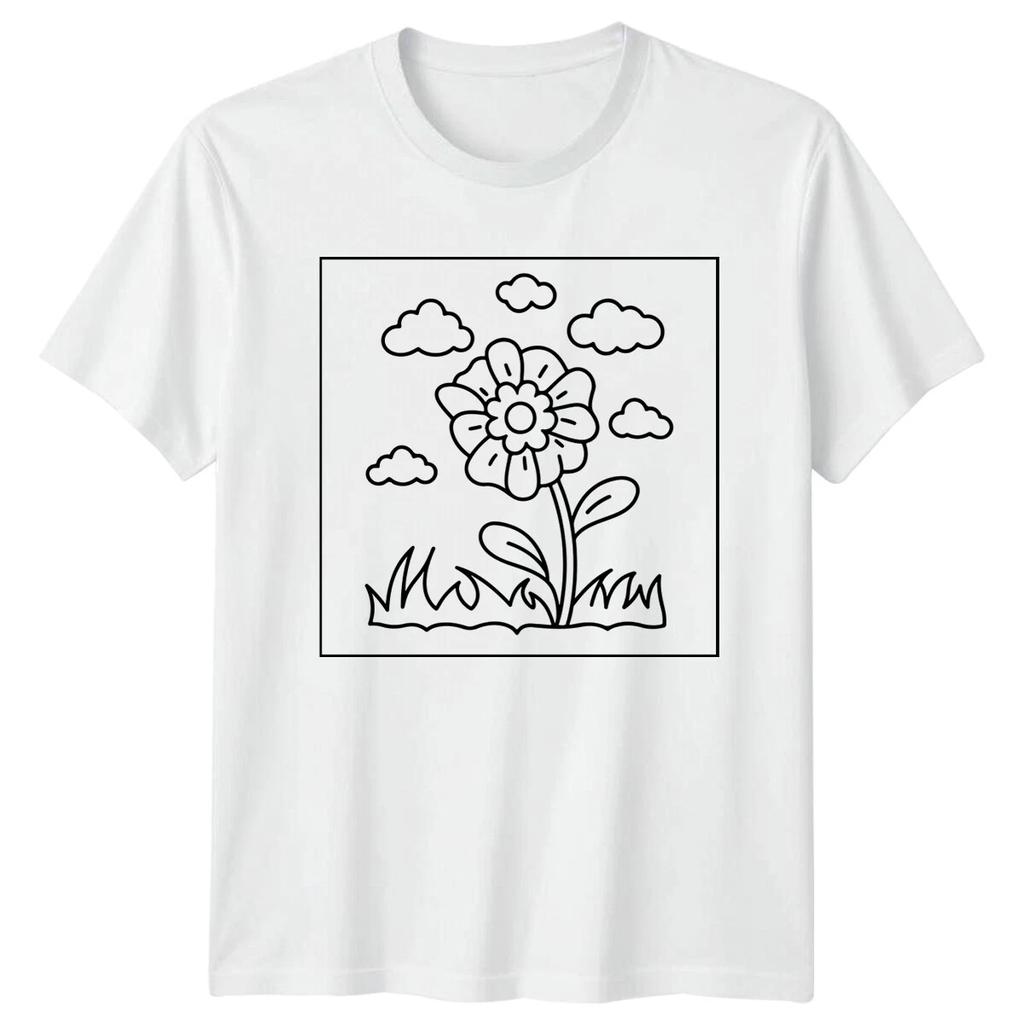 Flower Outline Art Ladies T-Shirt Mens Tee Floral Graphic Unisex Top