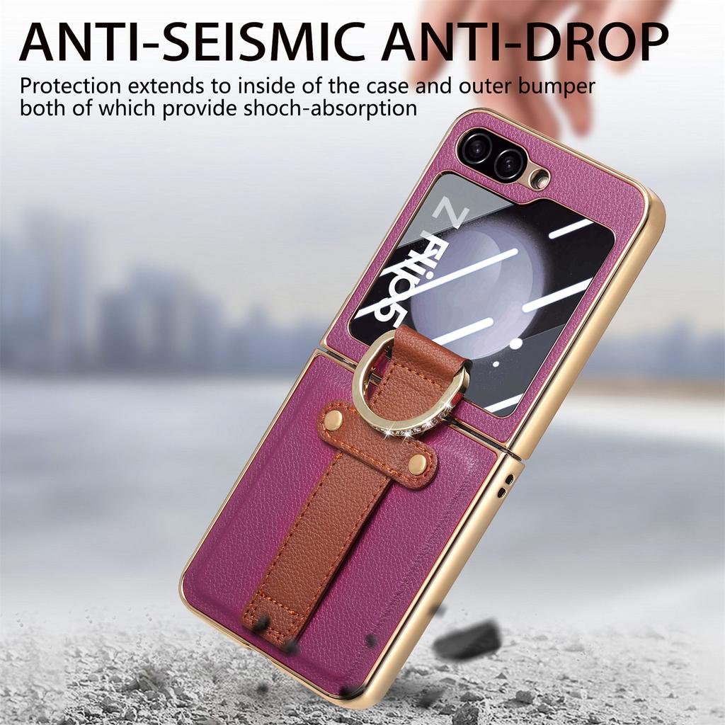 Для Samsung Flip 5 Bling Ring Holder Кожаный чехол для Samsung Galaxy Z Flip 5 Flip5 Zflip5 Закаленное стекло Flim Coque