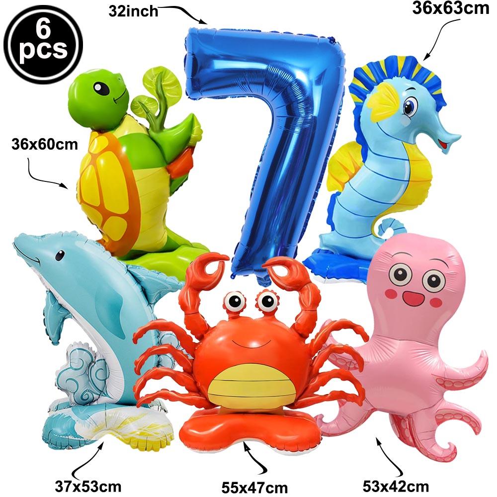 Ocean Animal Party Balloon Decor 5th Child's Birthday Shark Seahorse Crab Turtle Octopus Balloons Kids Gifts Baby Shower Decors