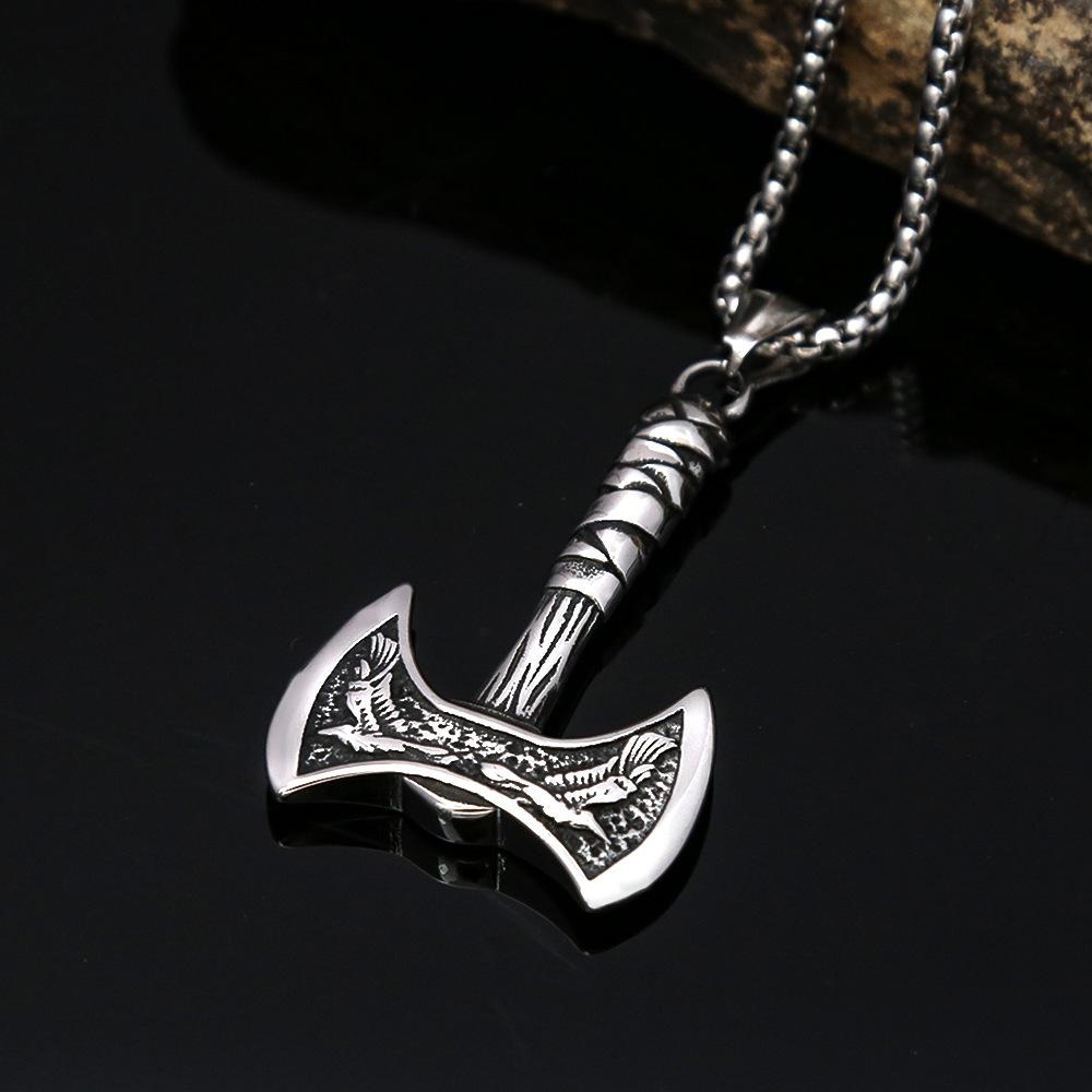 Винтажное европейское и американское мужское хип-хоп модное ожерелье из нержавеющей стали в стиле викингов, двухсторонний топор, кулон из титановой стали, ювелирные изделия для женщин