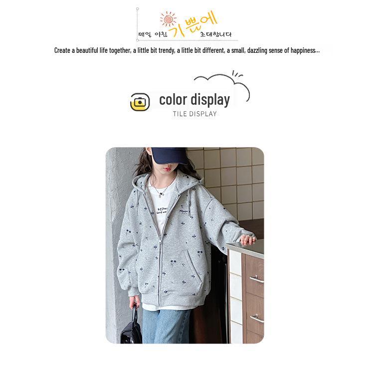 Модная толстовка с капюшоном для девочек на весну/осень 2025 года - Принт по всей поверхности для детей среднего и старшего возраста