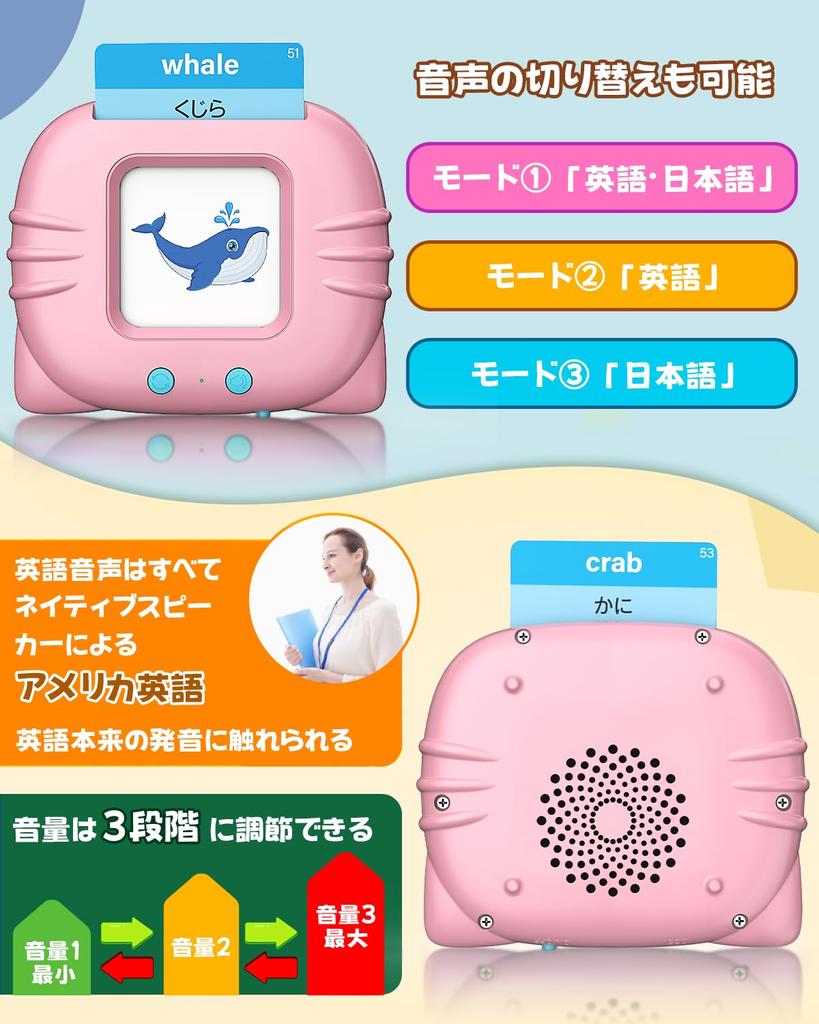 Карточки с английским словарем и аудио, совместимые с японским и образовательным английским языком. Подарочные карточки на английском языке для мальчиков и девочек в возрасте от 3 лет и двуязычные. Розовый