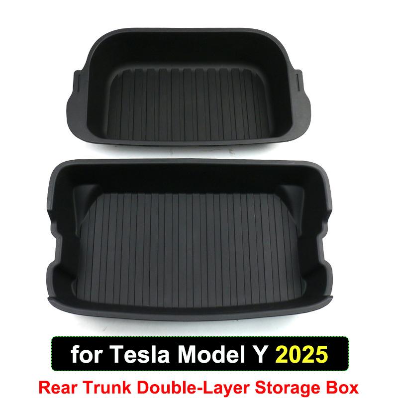 For Tesla Model Y Frunk Organizer Box Rear Trunk Double-Deck Storage Box Front Cargo Dustproof Luggage Storage Tray