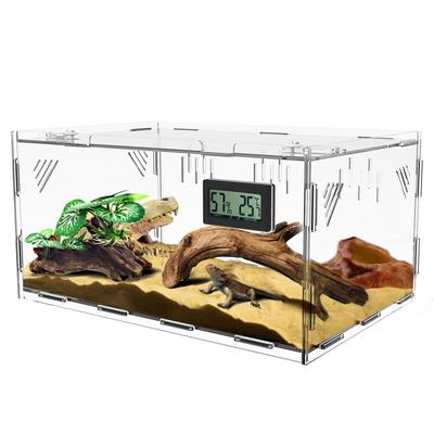 Клетка для ящериц Клетка для рептилий Разводной террариум с термометром и гигрометром Террариум для рептилий Клетка для разведения насекомых Прозрачная вентилируемая клетка Кормление