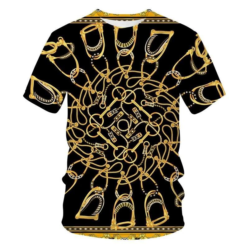 Men's Baroque Style Animal & Ornament Print Short Sleeve T-shirts Summer Round Neck Fashionable Casual Men's T-shirts
