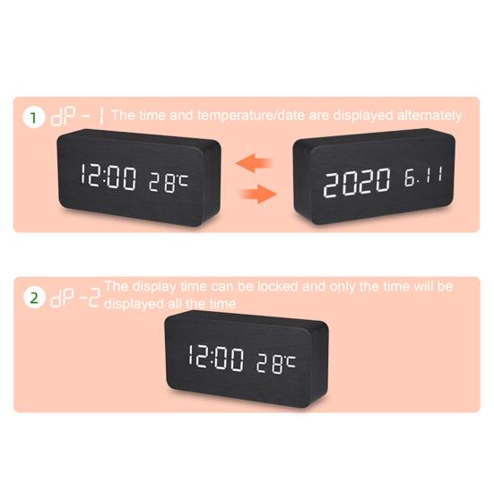 Деревянный будильник Yousheng с большим светодиодным экраном, легко читаемый, затемняемый, цифровой будильник с функцией повтора и дисплеем температуры