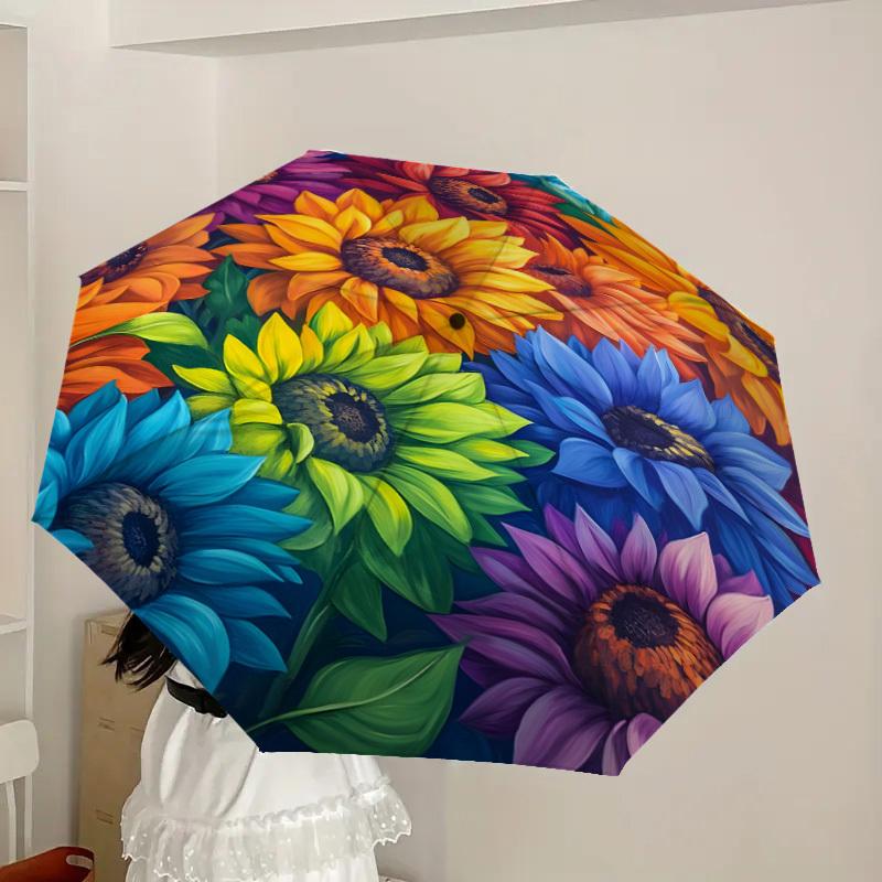 1pc Colorful Sunflowers Garden Artwork Umbrella with Plastic Handle,Suitable for All Seasons Home Travel Outdoor UmbrellaDD1478