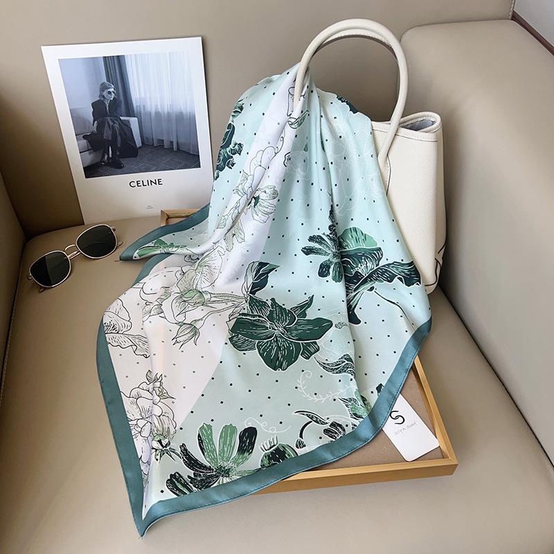 Silk Scarf Female Stripe Black and White Printing Spring and Summer New Decoration Simple Fashion Simulation Silk Square Scarf
