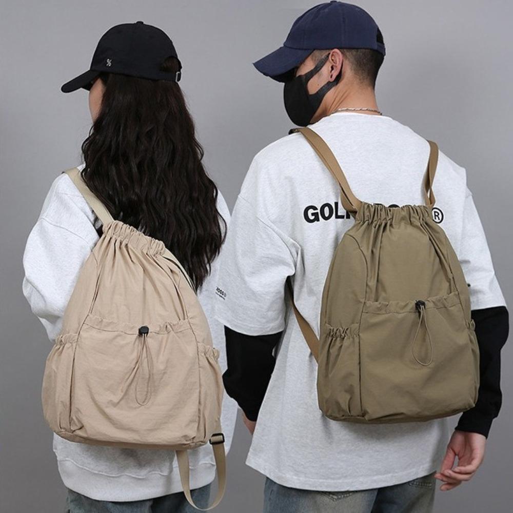 Korean Style Travel Backpack Lightweight Student Schoolbag Casual Drawstring Backpack Men