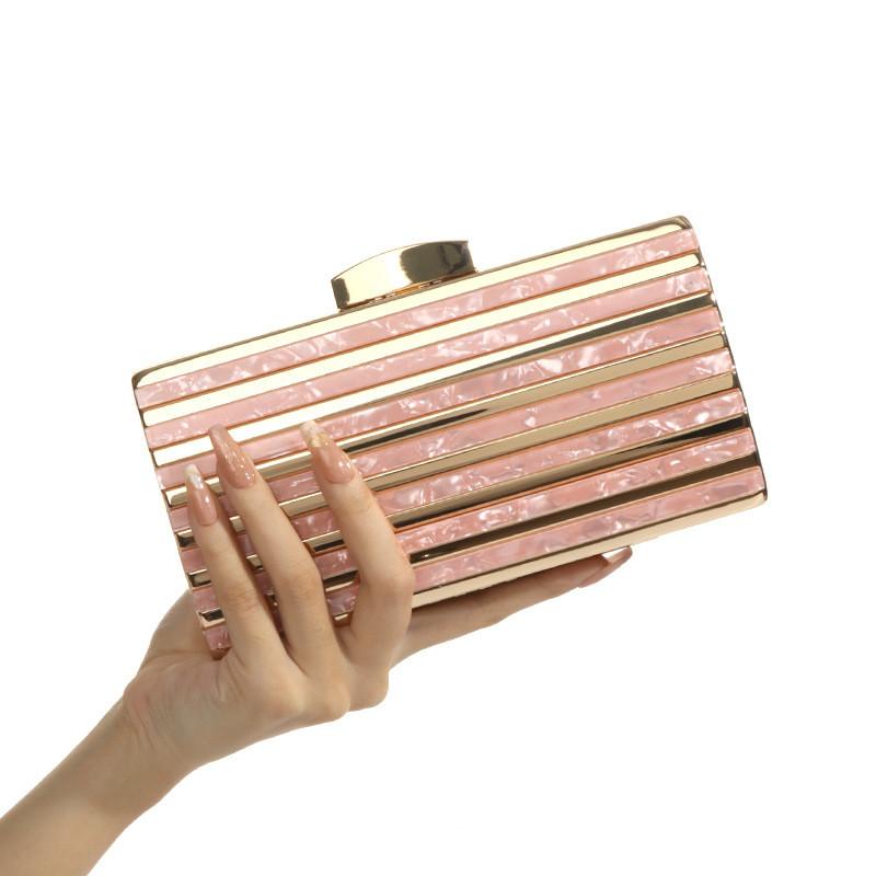 2024 New Pattern Dinner Single Shoulder Bag Satchel High Archives Banquet Hand bag Wallet Striped Acrylic Clutch Bag