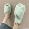 2024 NEW Design Women Winter House Furry Slippers Women Cross Fluffy Fur Home Slides Flat Indoor Floor Shoes Ladies Flip Flops
