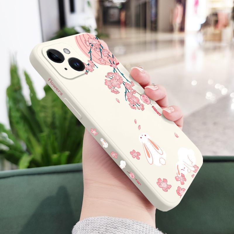 Чехол для телефона «Персиковый кролик» для iPhone 16 15 14 13 12 11 Plus Pro Max Mini X XR XS SE2020 8 7 6 6S Plus Жидкий силиконовый чехол