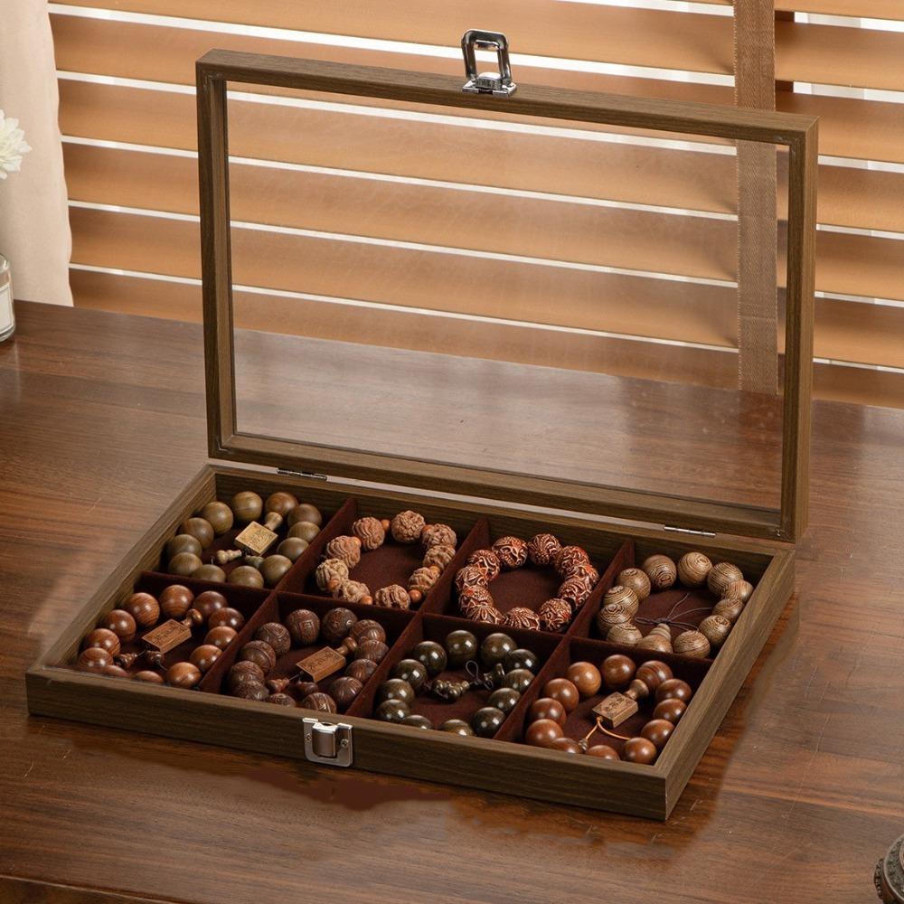 Large Capacity Wooden Jewelry Tray Dust-proof Jewelry Display Box Jewelry Display