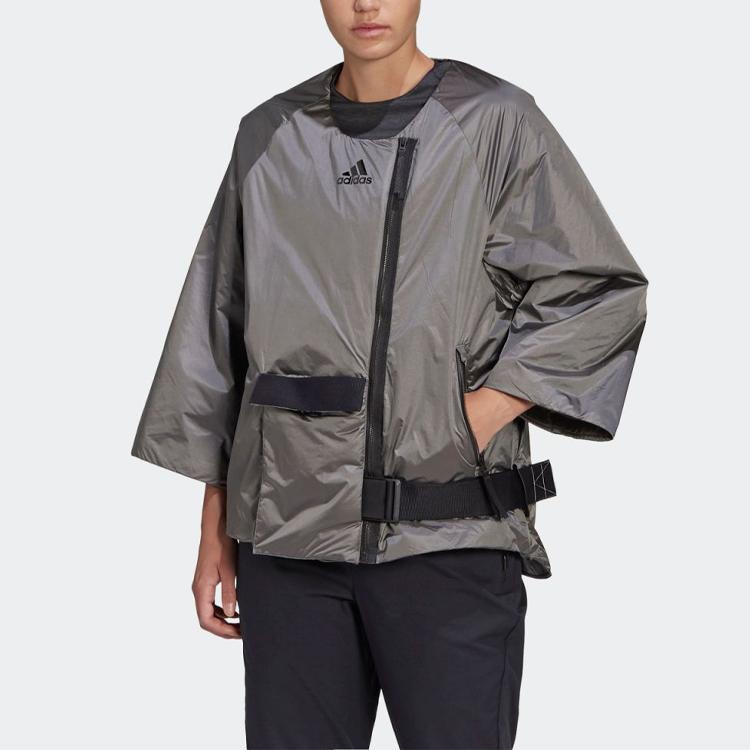 adidas Спортивная двухслойная куртка с капюшоном, женская куртка металлик-серый FT2459