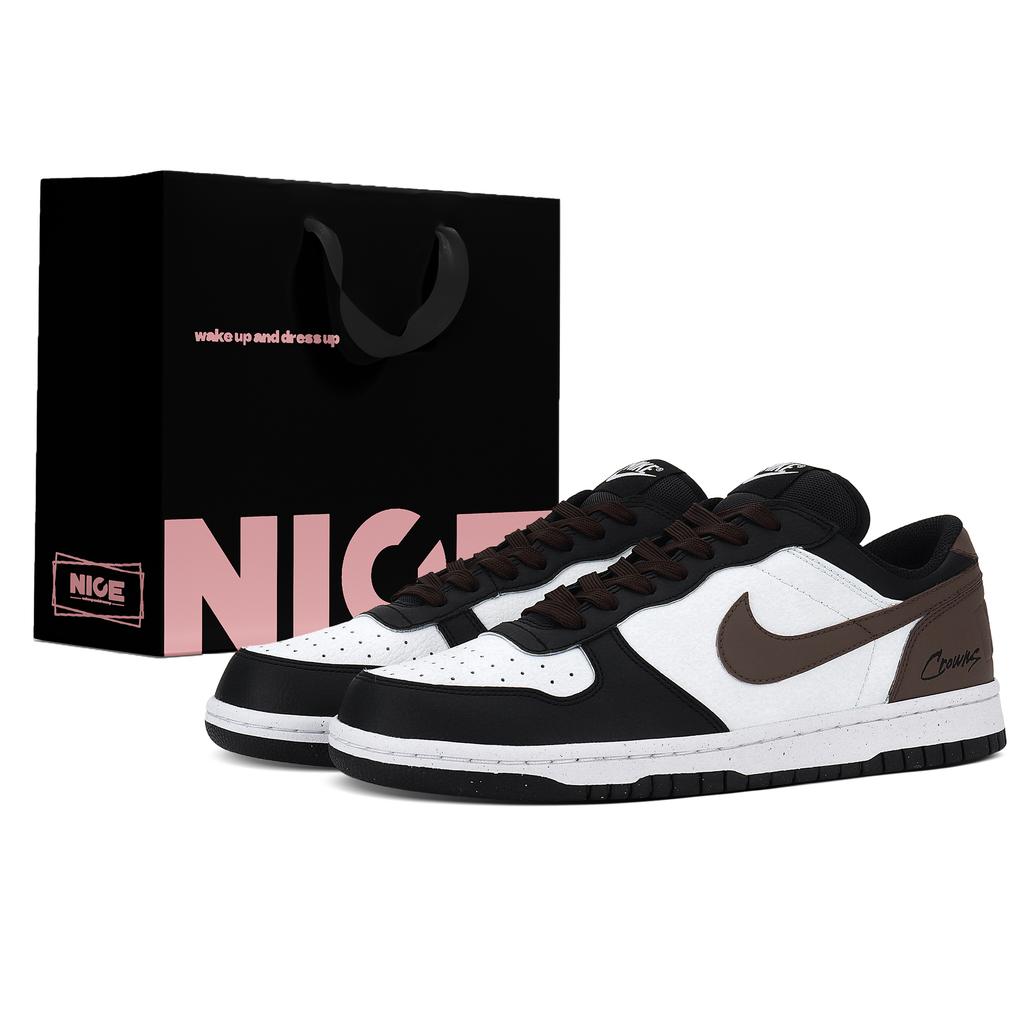 Nike Big Abrasion Resistant Lightweight Breathable Low top Skateboard Shoes Men's Black White Brown 355152-016(Team1829-LD)