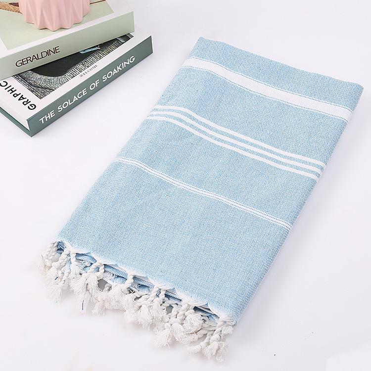 Turkish Cotton Sand-Resistant Striped Beach Shawl/Towel with Tassels