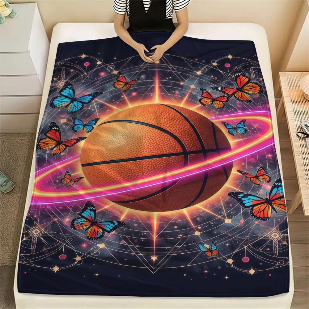 1Pc StarRingball Print Flannel Blanket, High quality Comfortable for All Seasons, Home Decor, Warmth and Comfort, Perfect for Christmas Gifts