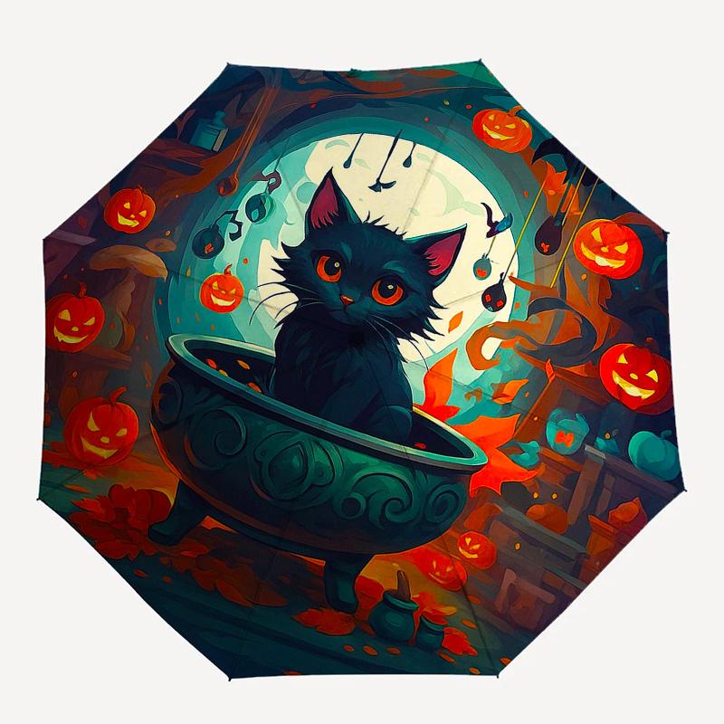 Настенные часы «Черный кот и котел» на Хэллоуин - жуткий декор для вашего дома!Зонт, Портативный 3-складной компактный зонт для мужчин и женщин, Подарок