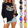 Женская мода повседневный принт повседневный длинный рукав круглый вырез толстовка топ