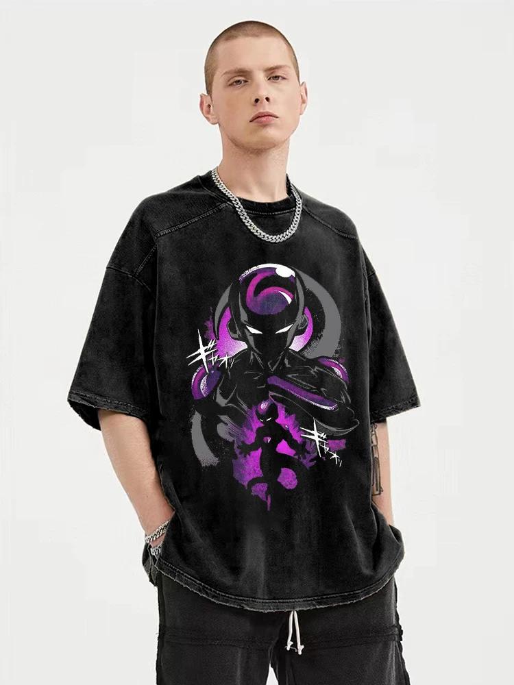 Men Hip Hop Streetwear Washed TShirt Dragon Ball Anime Graphic Tshirt Harajuku Cotton Tops Summer Short Sleeve Vintage Tees