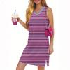 Женское повседневное модное сексуальное платье без рукавов с V-образным вырезом и разрезом по низу в полоску