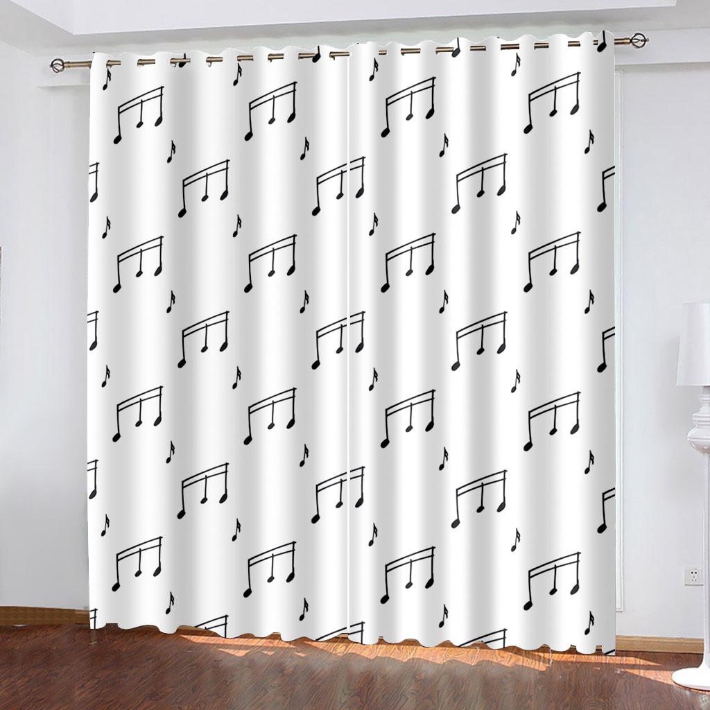 Music Notes Guitar Piano Key 3D Printed Modern Luxury Cello Thin Window Curtains for KidsBedroom Living Room Bathroom Door Decor