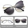 Women New Magnet Clip On Polarized Sunglasses Fashion Brand Cat Eye Square Frame Anti Blue Light Reading Glasses 2 In 1 Glasses