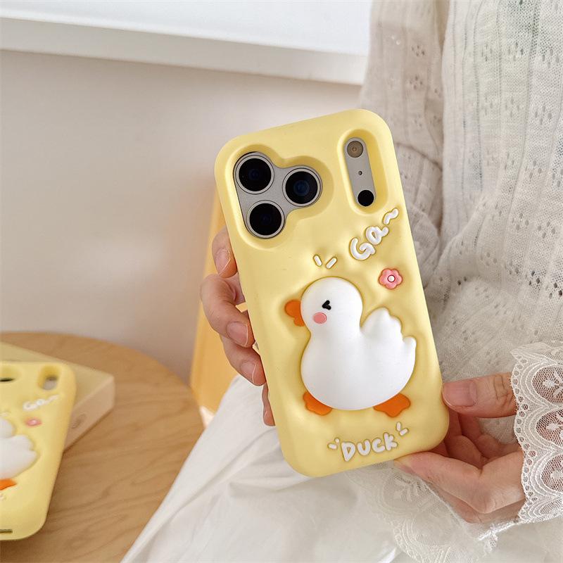 Милый мультяшный утенок Силиконовый чехол для телефона для iPhone 17 16 15 14 13 12 Pro Max Мягкий сжимаемый Медленно поднимающийся Игрушка-антистресс Ударопрочный чехол